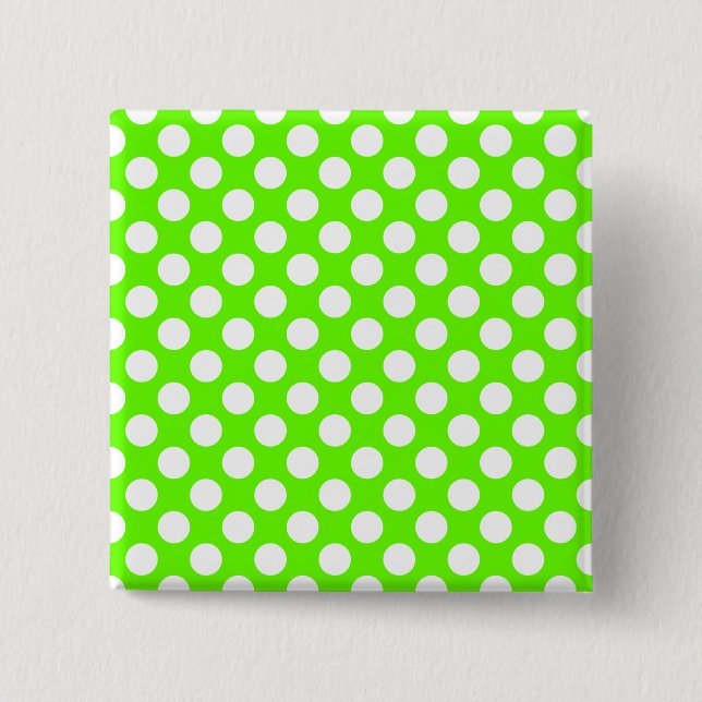 Lime Green and White Polka Dots 2 Inch Square Button (Front)