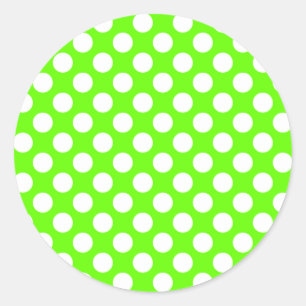 Lime Green and White Polka Dots Classic Round Sticker