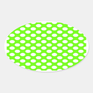 Lime Green and White Polka Dots Oval Sticker