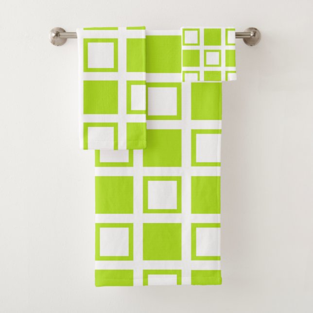 Lime Green and White Squares Bath Towel Set (Insitu)