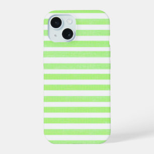 Lime Green and White Stripe iPhone 15 Case
