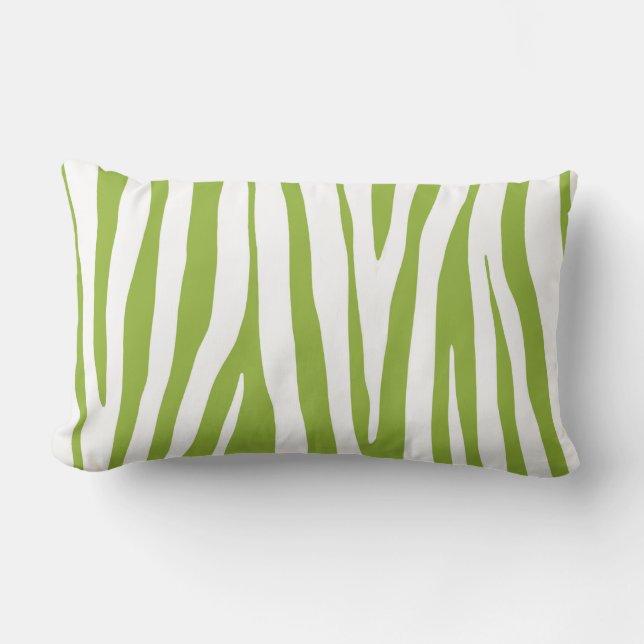 Lime green and white zebra pattern lumbar pillow (Front)