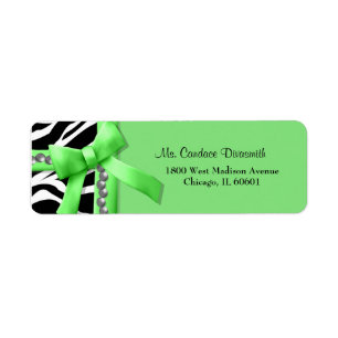 Lime Green And White Zebra Stripe With Silver Gems
