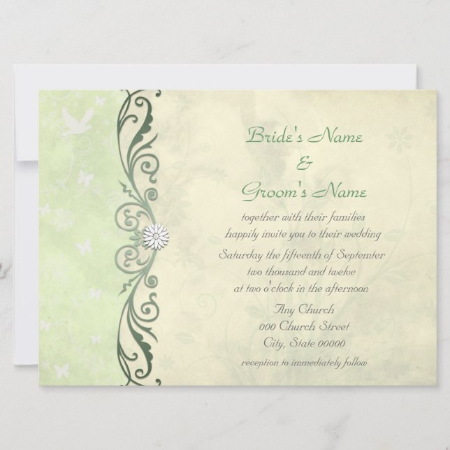 Lime Green and Yellow Floral Spring Wedding Invitation (Front)