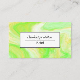 Lime Green and Yellow Marble Abstract Fluid Art Business Card