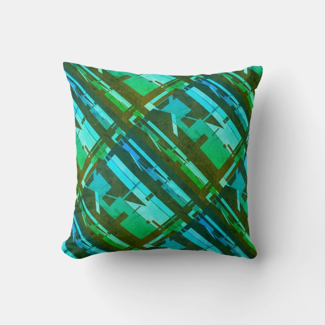 Lime Green Aqua Brown Diagonal Southwest Look Throw Pillow (Front)