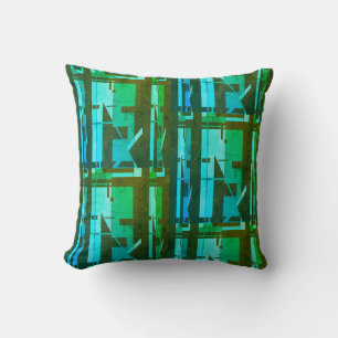 Lime Green Aqua Brown Southwest Look Uneven Mosaic Throw Pillow