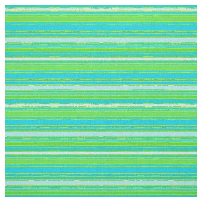 Lime Green Aqua Turquoise Blue Stripes Pattern Fabric (Swatch)