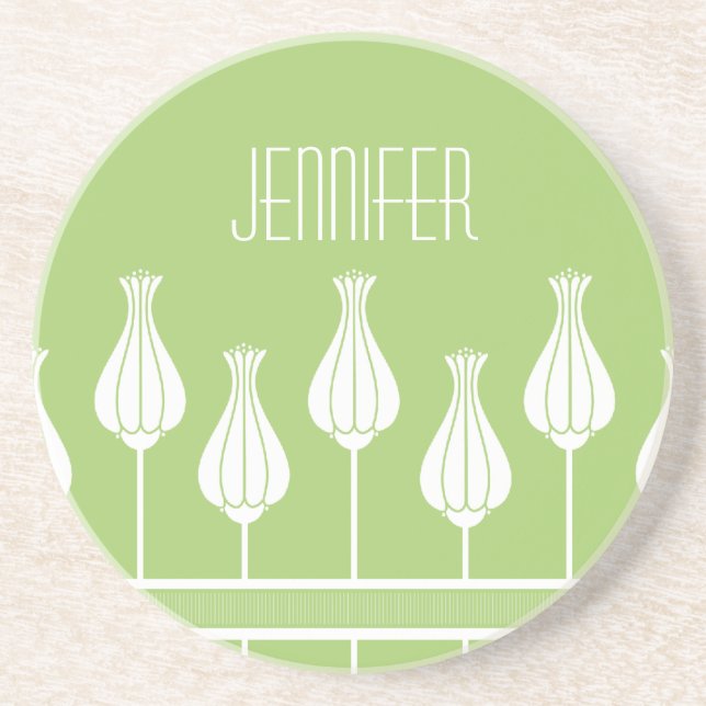 Lime Green Art Deco Floral Coaster (Front)