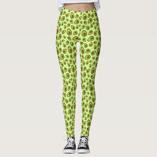 Lime Green Avocado Fruit Patterned Leggings (Front)