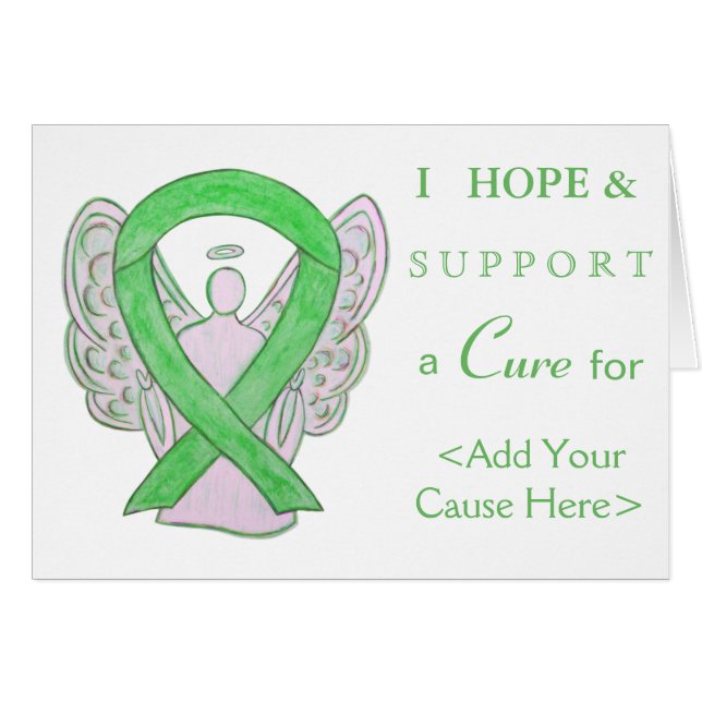 Lime Green Awareness Ribbon Angel Greeting Card (Front Horizontal)