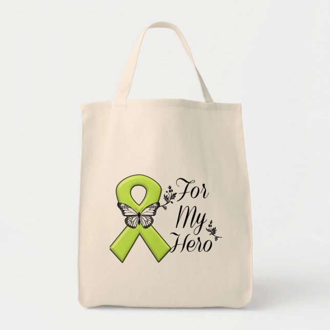 Lime Green Awareness Ribbon For My Hero Tote Bag (Front)