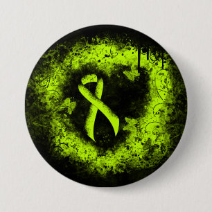 Lime Green Awareness Ribbon Grunge Heart 3 Inch Round Button