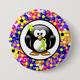 Lime Green Awareness Ribbon Penguin 3 Inch Round Button