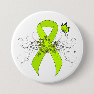 Lime Green Awareness Ribbon with Butterfly 3 Inch Round Button