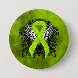 Lime Green Awareness Ribbon with Wings 3 Inch Round Button