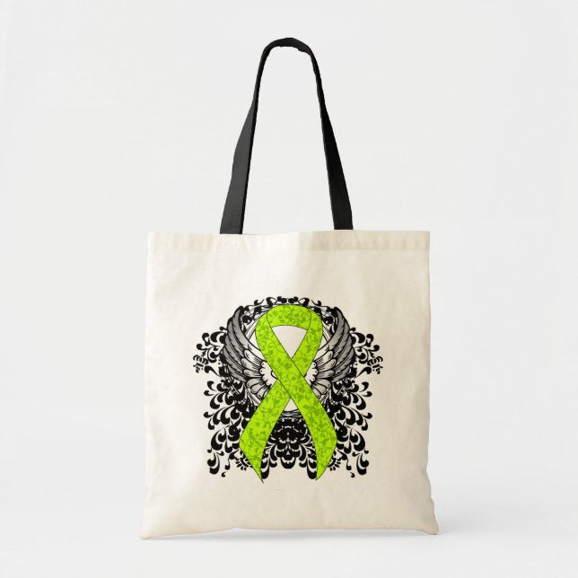 Lime Green Awareness Ribbon with Wings Tote Bag (Front)