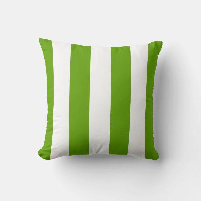 Lime Green Awning Stripe Throw Pillow (Front)