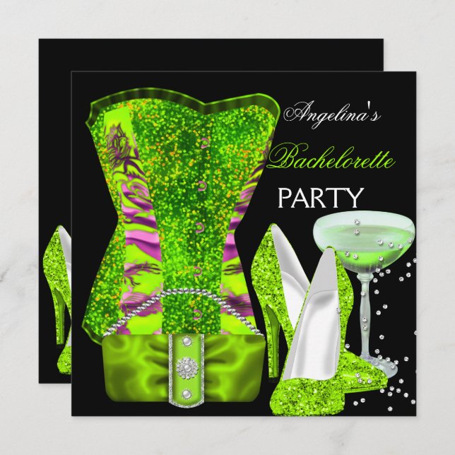 Lime green Bachelorette Party Shoes Corset Invitation (Front/Back)