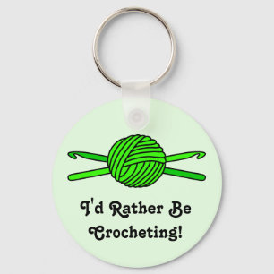 Lime Green Ball of Yarn & Crochet Hooks -Version 2 Keychain
