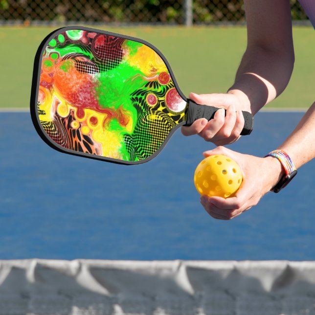 Lime Green, Black Abstract Fluid Art  Pickleball Paddle (Insitu)