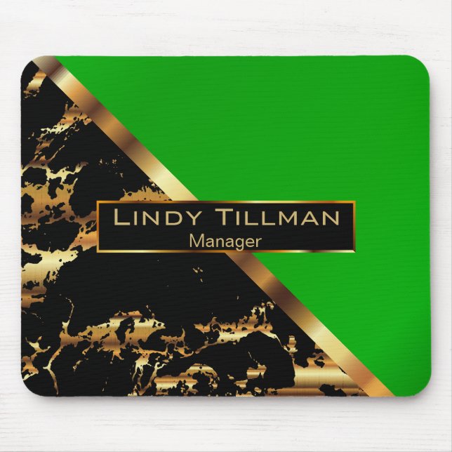 Lime Green, Black and Gold Marble Design Mouse Pad (Front)