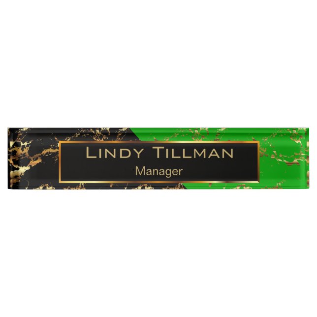Lime Green, Black and Gold Marble Design Nameplate (Front)