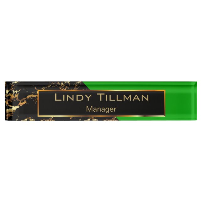Lime Green, Black and Gold Marble Nameplate (Front)