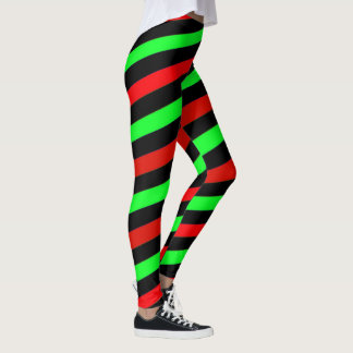 Lime Green Black and Red Stripes Leggings