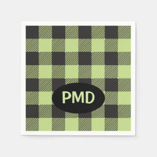 Lime Green Black Buffalo Plaid Monogram Initials Napkin