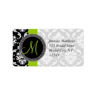 Lime Green Black Damask Address Labels for Wedding