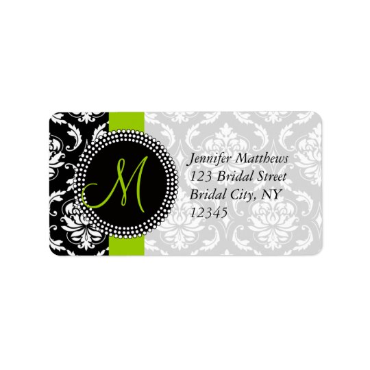 Lime Green Black Damask Address Labels for Wedding