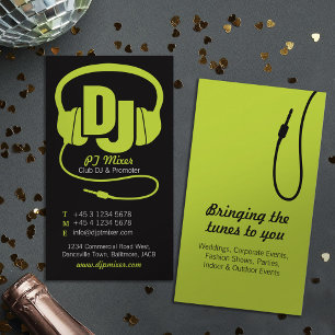 Lime green & black DJ promoter business card