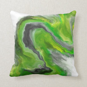 Lime Green Black Grey Jewel Tone Fluid Art Swirl Throw Pillow