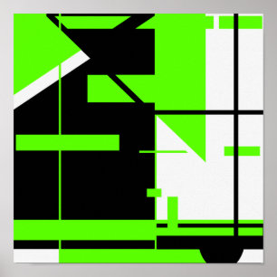 Lime Green Black on White Abstract MCM-like Design Poster