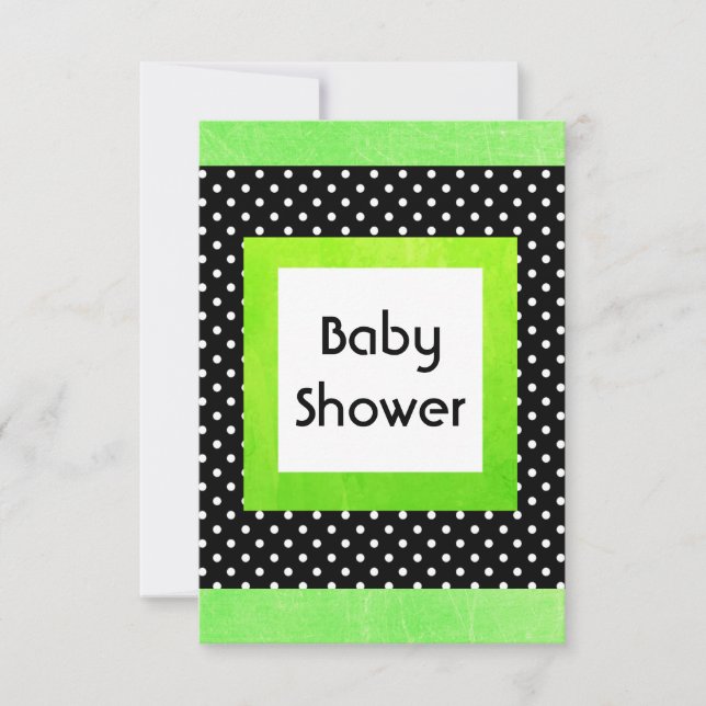 Lime Green & Black Polka Baby shower Invitations (Devant)