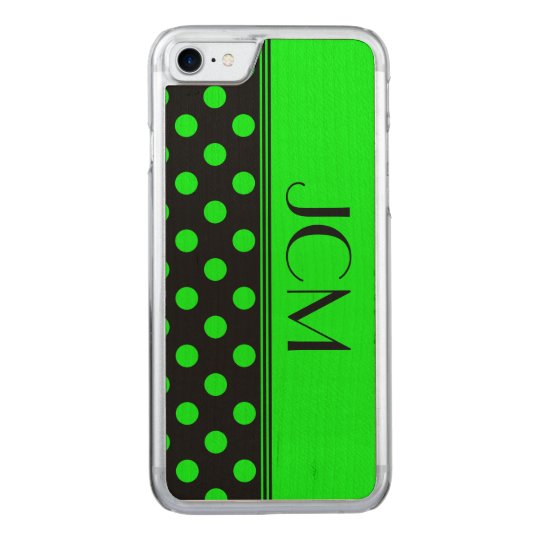 Lime Green/Black Polka Dot Monogram Carved iPhone 8/7 Case