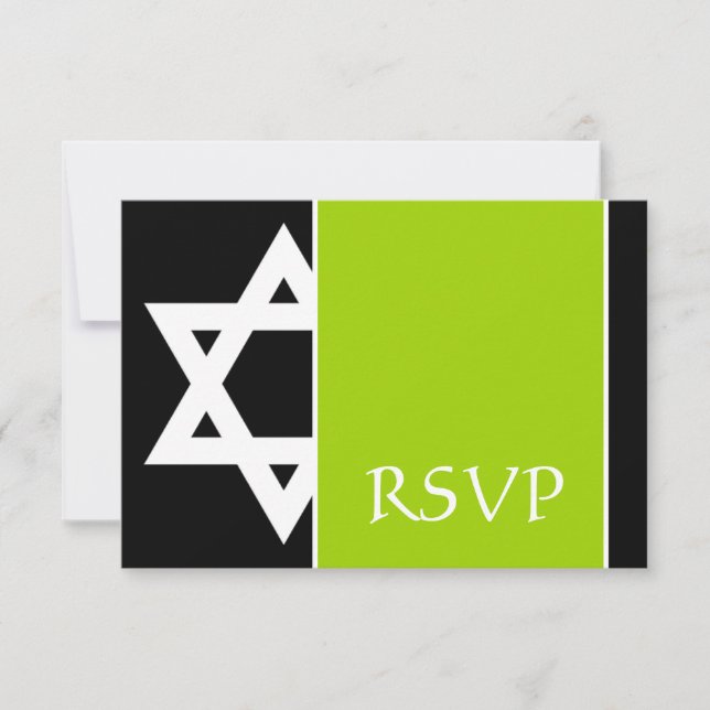 Lime Green Black Star of David Bar Mitzvah RSVP Card (Front)