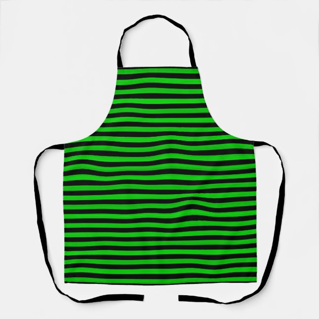 Lime Green Black Stripes Seamless Pattern Apron (Front)