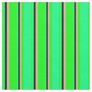 Lime, Green, Black & Tan Striped Pattern Fabric