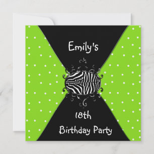 Lime Green Black White Invitation 18e anniversaire