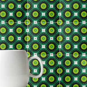 Lime Green Black & White Mosaic Geometric Pattern Tile