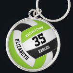 lime green black white team name volleyball keychain<br><div class="desc">This colourful volleyball themed keychain features a realistic looking volleyball with lime green,  black and white panels upon which you can customize the player's name & jersey number plus school or club name and mascot name in a varsity letter style font - by katz_d_zynes</div>