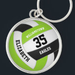 lime green black white team name volleyball keychain<br><div class="desc">This colourful volleyball themed keychain features a realistic looking volleyball with lime green,  black and white panels upon which you can customize the player's name & jersey number plus school or club name and mascot name in a varsity letter style font - by katz_d_zynes</div>