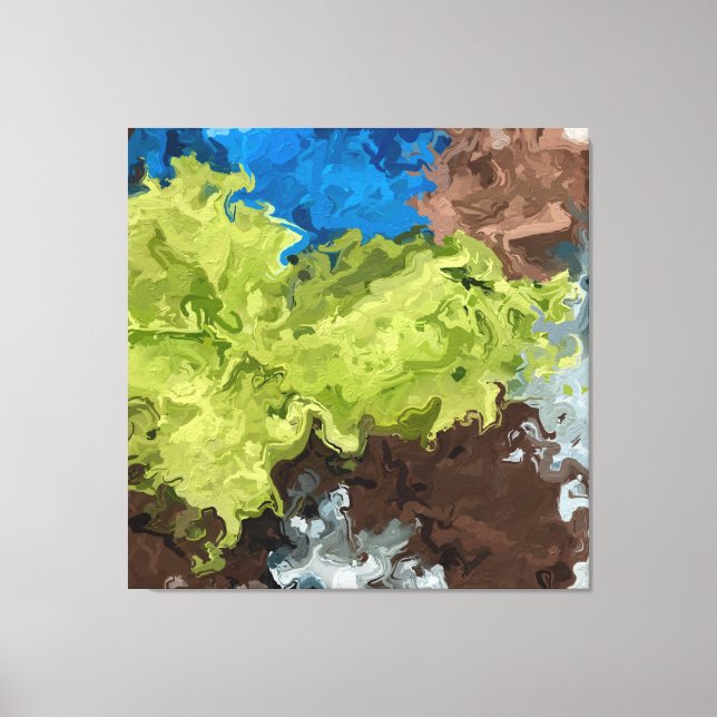 Lime Green, Blue and Brown Oils  Canvas Print (Front)