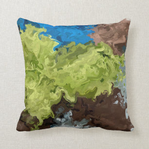 Lime Green, Blue and Brown Oils Throw Pillow