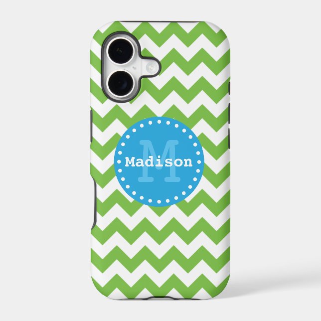 Lime Green Blue Chevron Zigzag Monogram (Back)
