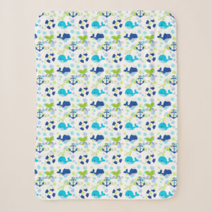Lime Green Blue Nautical Kids Pattern Sherpa Blanket