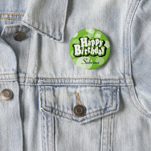 Lime Green Bokeh Birthday Design 2 Inch Round Button (In Situ)