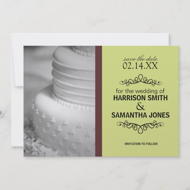 Lime Green & Brown Save the Date Announcements (Front)